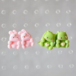 Chibi Bunny and Dinosaur Stud Earrings Set